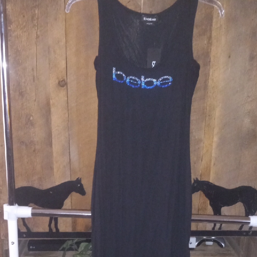 Bebe Black Dress with Blue Logo